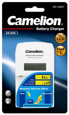 Camelion laddare BC-0907 för 4 AA/AAA-batterier, laddar på 50-80 minuter beroende på batterimodell, levereras utan batterier, fa